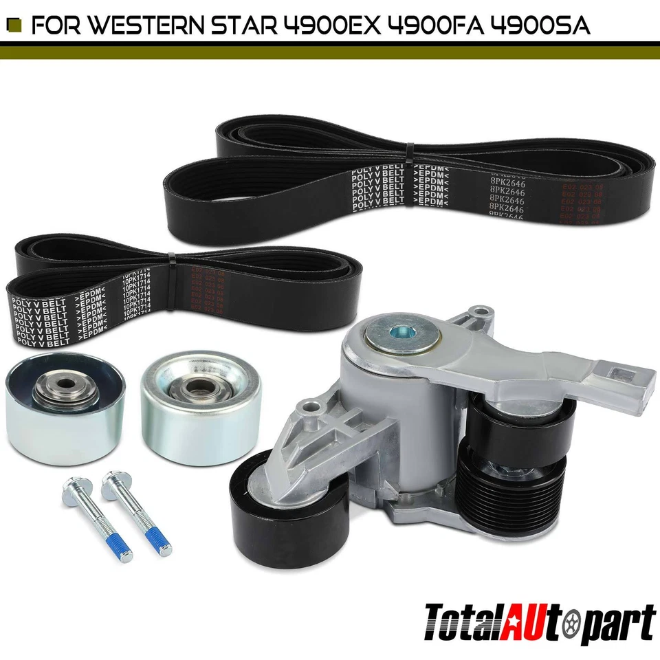 Kit de componentes de transmisión por correa serpentina de 4 piezas para Western Star 4900EX 2010 L6 14,8 L Foto 1 de 4