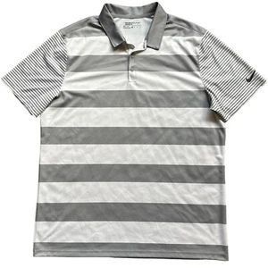 Nike Golf Polo Shirt Mens Sz XL Gray White Striped Dri Fit Performance Polyester - Picture 1 of 6