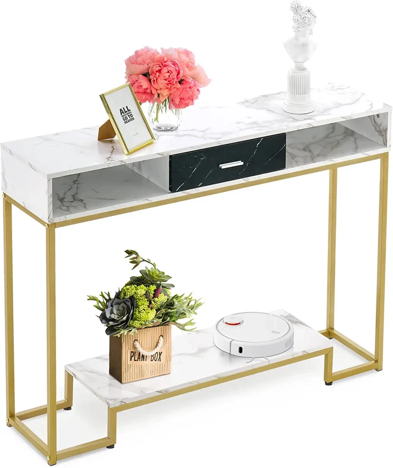 Ivinta Narrow Console Table with Storage Drawer, Enterway Table with Shoe Rack - Image 1 of 4