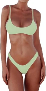 SherryDC Women's Solid Scoop Neck Push Up Padded Brazilian Thong Bikini - Large - Picture 1 of 4