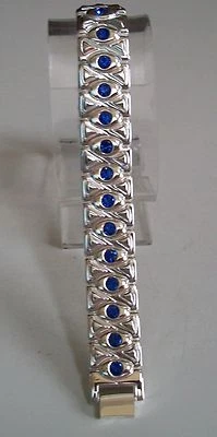Hombre Acabado Plata Piedras Azules Moda Vestir Pulsera Eslabón Extraíble Foto 1 de 4