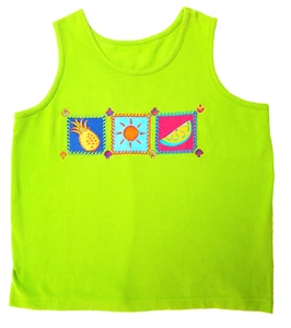 Karen Scott Sleeveless Scoop Neck Embroidered Summer Top Lime Green, Large #7046 - Picture 1 of 6