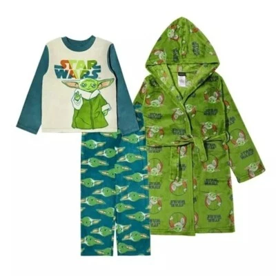 Star Wars Grogu Baby Yoda Boy's 3-Piece Hooded Robe and Pajama Set Small 6 New - Image 1 of 4