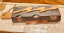Maison Blanc White Porcelain Gold 7 Piece 3 Bowls Set Bamboo Board & Spoons~ New
