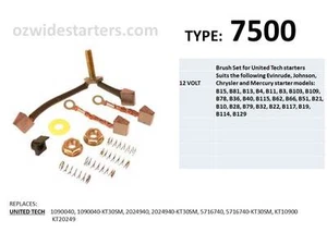 Brush kit to suit many Mercury, Mariner, Evinrude, Johnson, Chrysler starters. - Picture 1 of 2