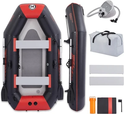 ‎PROMARINE Inflatable Boat Set for Kids and Adults with Aluminum Oars, Fishing Rod Holders