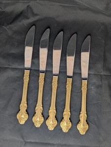 Lote 5 Cuchillos de Cena CAMBRIDGE Moda Real Oro Electroplato Cubiertos de Acero Inoxidable - Imagen 1 de 11