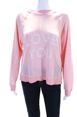 Wildfox Womens Long Sleeve Scoop Neck I Love You Sweater Pink Cotton Size Medium - Image 1 of 4