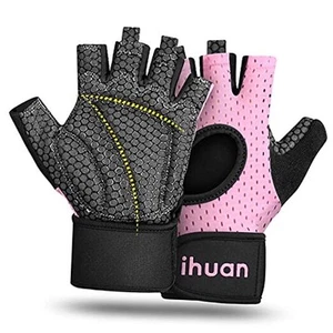 Breathable Weight Lifting Gloves: Fingerless Workout Gym Gloves Medium pink - Picture 1 of 7