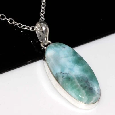 Collar Larimar enchapado en plata 925 17" joyería llamativa GW Foto 1 de 3