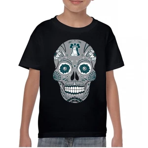 Philadelphia Sugar Skull Youth T-shirt Football Die-Hard Philly Fan Kids - Picture 1 of 50