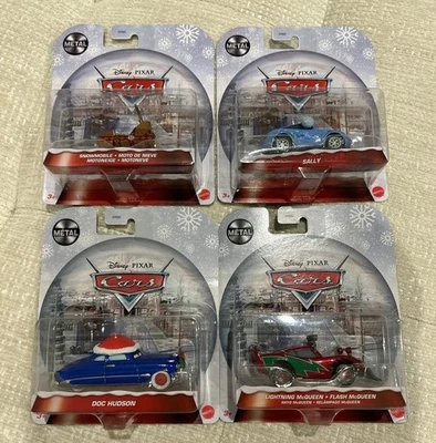 Disney Pixar Cars Holiday Christmas 4 pack Doc, Lightning, Sally, Snowmobile New - Image 1 of 3