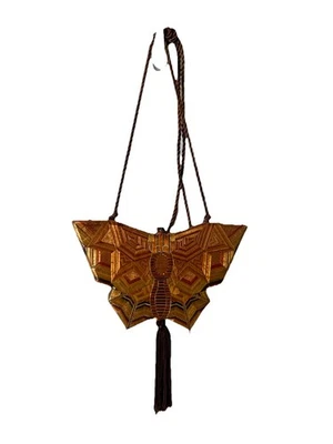 De colección Raro! Bolso de mano cantonés de paja de trigo forrado de seda cartera baratija joyero Foto 1 de 4