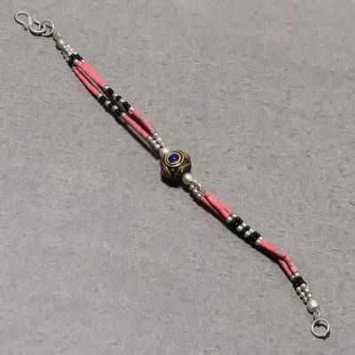 Brazalete Joyería Cuentas Hecho a Mano Coral Rojo Lapislázuli Ónix Negro 6" SR 2031 Foto 1 de 4