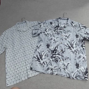 Tommy Bahama Shirt Large Gray Loop Collar Floral Silk Geometric Lot of 2 - Picture 1 of 11