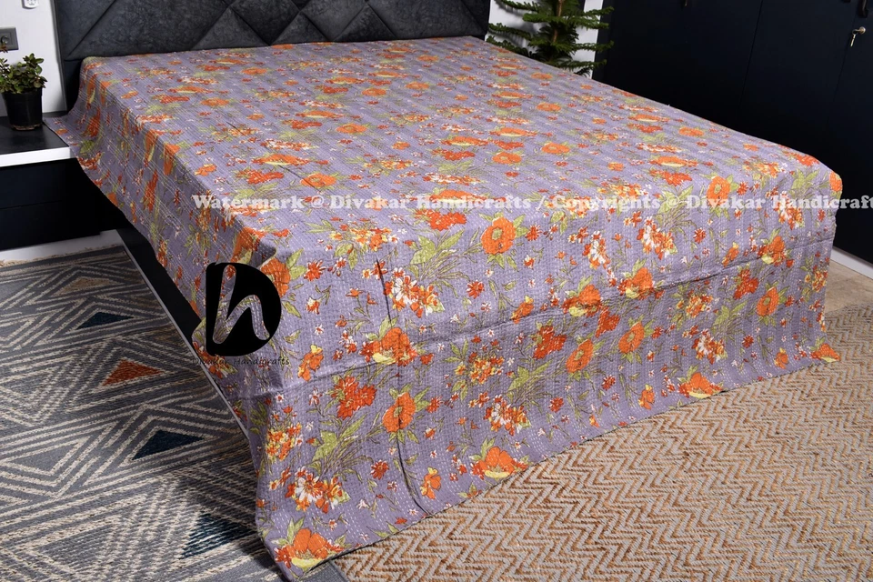 Mantas King/Queen Algodón Tiro Ropa de Cama Cubiertas Indias Cosidas a Mano Foto 1 de 1