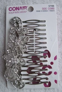 Conair Sophisticates Silber Metall Seitenkamm Floral Strass Haarschmuck - Bild 1 von 11