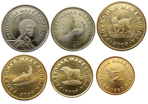 MACEDONIA SET OF 6 COINS 50 DENI - 50 DINARS 1993 - 2017 ANIMALS UNC - Picture 1 of 2