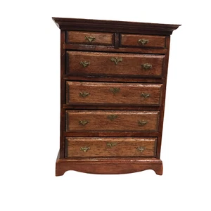 Vintage 1985 Dollhouse Dresser Signed Chippendale Tall Wood Drawers Open Highboy - Picture 1 of 8