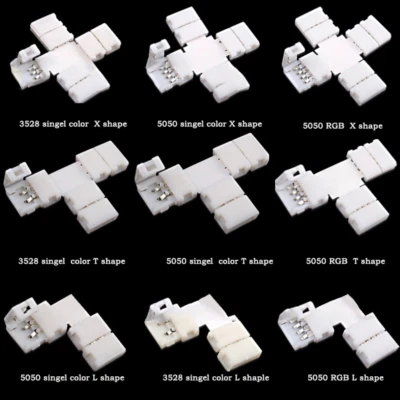 LED Strip Connector 8mm 3528 10mm 5050 L T X Shape No welding Adapters RC - Image 1 of 4