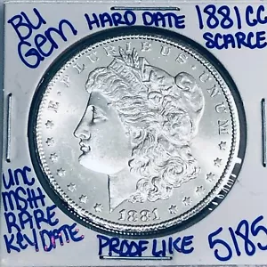 1881 C BU UNCIRCULATED MORGAN SILVER DOLLAR AUTHENTIC U.S.MINT RARE KEYDATE 5185 - Picture 1 of 3