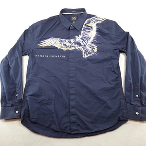 Armani Exchange AX Shirt Mens XL Blue Slim Fit Button Down Dress Eagle Graphic - Picture 1 of 12