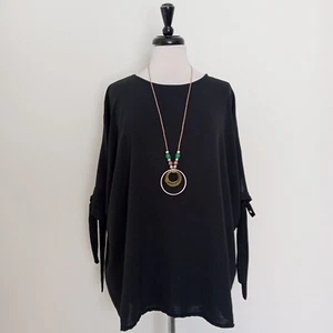 Ladies Boho Top Plain Lagenlook Womens Blouse Made In Italy Deep Black One Size  - Picture 1 of 12