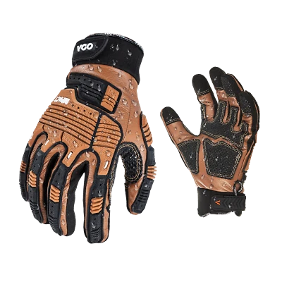 1 пара ударных механических рабочих перчаток Vgo из коровьей кожи, водоотталкивающие (CA7722IP) - Изображение 1 из 4