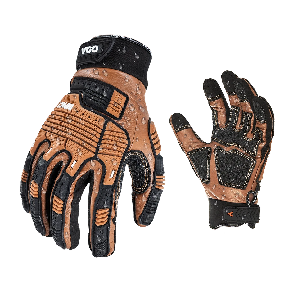Vgo 1 Pair Cow Leather Impact Mechanic Work Gloves,Water Repellent(CA7722IP) - Image 1 of 4