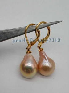 Pendientes de perlas barrocas del Mar del Sur AAA 11-12 mm ORO AMARILLO 14K - Imagen 1 de 3