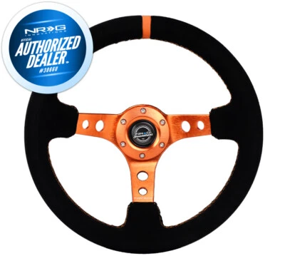 NUEVO VOLANTE PLATO PROFUNDO NRG NEGRO GAMUZA NARANJA MARCA CENTRAL RST-006S-OR Foto 1 de 3