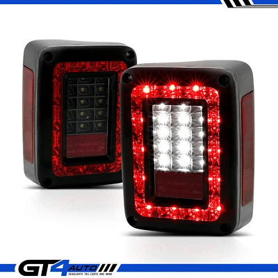 Black Smoke Full LED Rear Brake Reverse Tail Lights for 07-18 Jeep Wrangler JK - Image 1 of 4