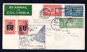 US COLOMBIA 1929 FIRST FLIGHT FAM 5 MIXED FRANKING MIAMI CANAL ZONE - Picture 1 of 2