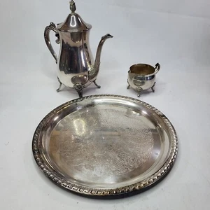 Juego de platos de plata vintage Leonard tetera jarra crema juego de platos grabados  - Imagen 1 de 9