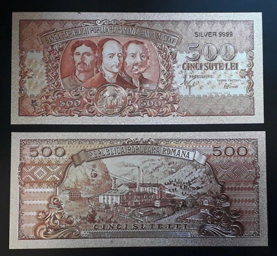ROMANIA - 500 LEI 1949 - SILVER PLATED POLYMER BANKNOTE - Image 1 of 4