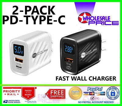 2-Pack 2 Port USB Home Wall Fast Charger for Cell Phone iPhone Samsung Android - Image 1 of 4