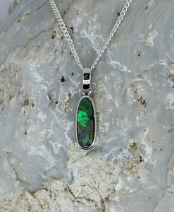 Solid Boulder Opal 9K White Gold Pendant - Picture 1 of 6