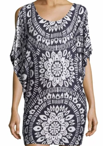 Trina Turk Womens Tunic Top Dress Stretch Cold Shoulder Festival Size Large Boho - Picture 1 of 17