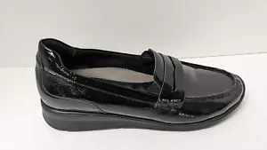 Walking Cradles Dannon Loafers, Black Crinkle Leather, Women's 12 Wide - Picture 1 of 4