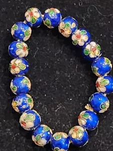 Bracciale elastico blu floreale con perline cloisonne - Foto 1 di 6