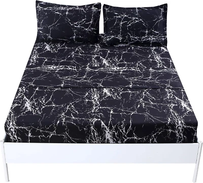 MAG Mármol Negro, Sábanas de Microfibra Súper Suave 4 Piezas, Juego de Sábanas de Mármol  Foto 1 de 4