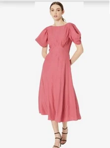 Ted Baker mittelrosa Tulpen abgesetzt Midi Tee Kleid 100 % Viskose 2 US 8-10 $ 335 - Bild 1 von 6
