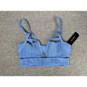 Tavik Messi Cutout Triangle Bikini Top Women's Small Sea Blue Ribbed Swimwear - Picture 1 of 5