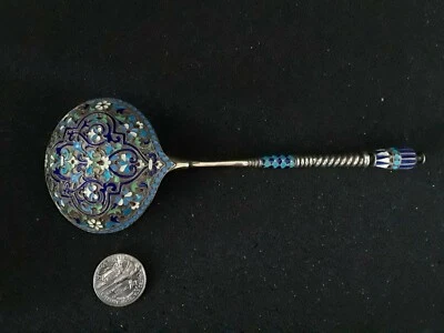 HERMOSO CUCHARÓN GRANDE ANTIGUO IMPERIAL RUSO ESMALTE PLATA Foto 1 de 4