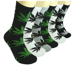 6 Paar lange Herren-Sportsocken Blatt Marihuana gepolstert Crew Baumwolle Größe 10-13 - Bild 1 von 3