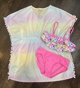 Cat & Jack Ruffle Top Bikini and Cover-Up Pom Poms. Size 10/12 - Picture 1 of 8