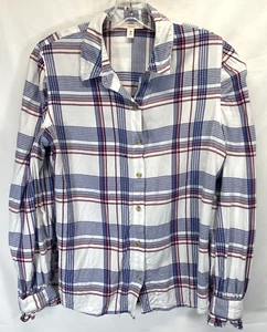 Como Vintage Women Size M Button Up Shirt Blue/Red White Plaid Long Sleeve Rayon - Picture 1 of 8