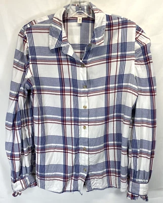 Camisa Como Vintage Mujer Talla M Abotonada Azul/Rojo Blanco Cuadros Manga Larga Rayón Foto 1 de 4