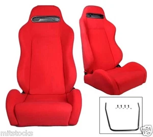 1 PAIR RED CLOTH & SLIDER RACING SEATS RECLINABLE FIT FOR DODGE - Picture 1 of 1