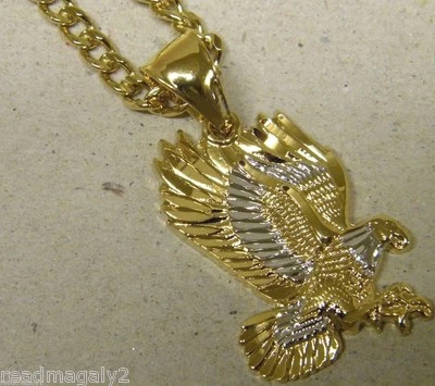 Berloque de águia masculino folheado a ródio ouro amarelo 2 tons e conjunto de corrente de freio 24 polegadas 4 mm - Imagem 1 de 4